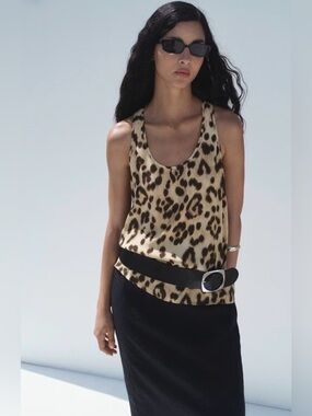 Mango Leopard Print Tank Top in Tan and Brown
